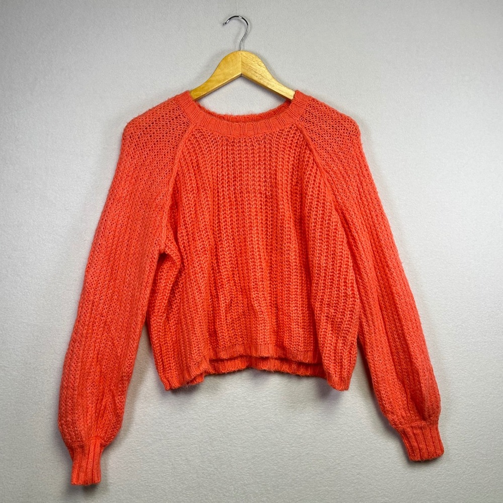 Wild Fable Orange Ribbed Knit Cropped Sweater Women's Size S Balloon‎ Sleeve